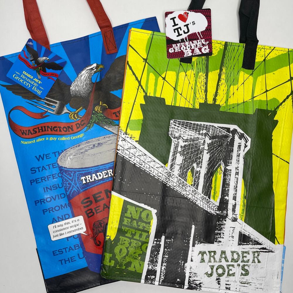 Set of 2 Trader Joe’s State Reusable Tote Bags WASHINGTON DC + NEW YORK NYC NWT!